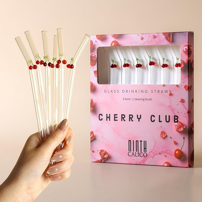 6-Pack Cherry Reusable Glass Drinking Straws – Cherry Club Colorful, Durable, Shatter-Resistant... | Amazon (US)