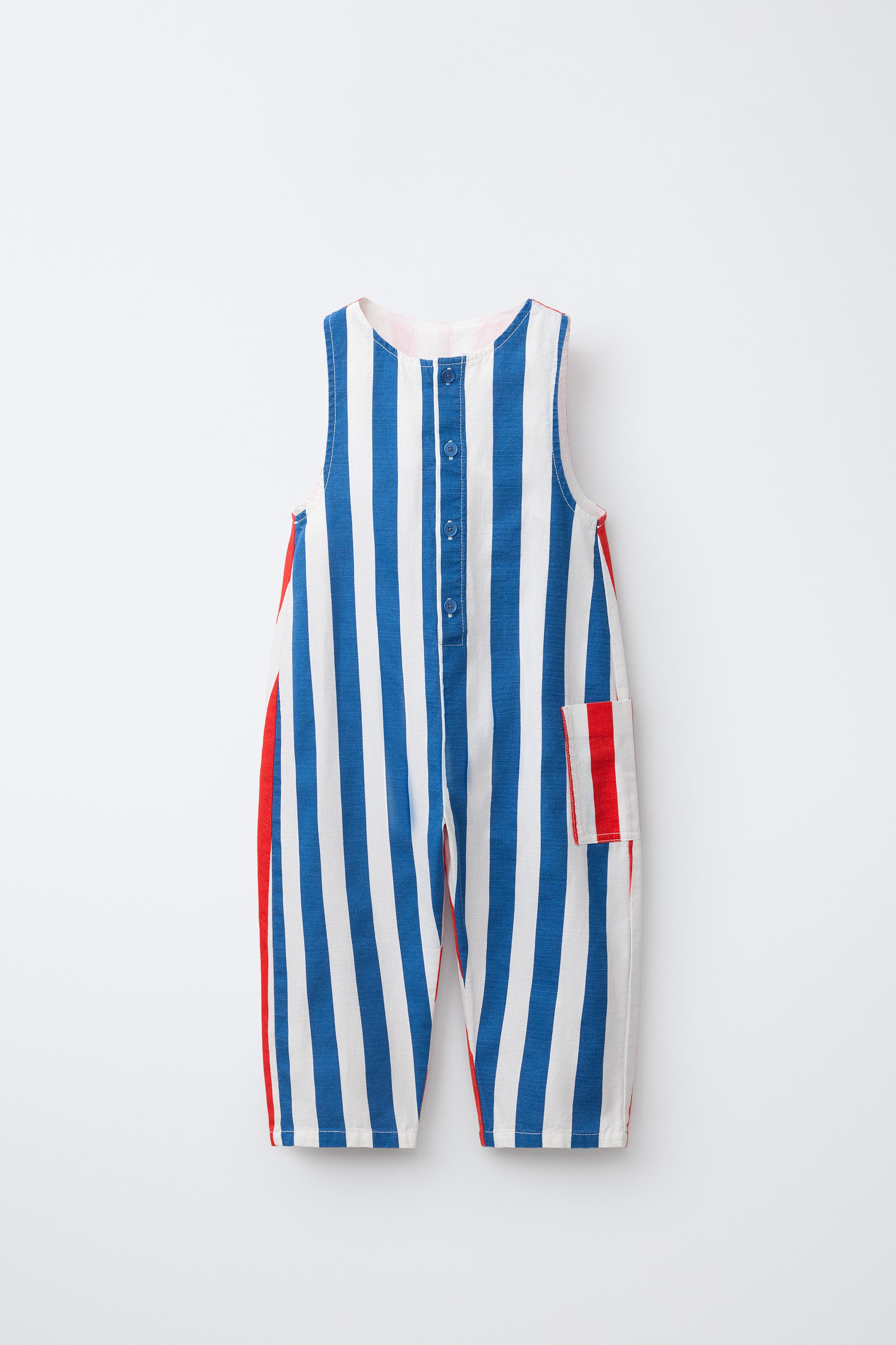 STRIPED COTTON LINEN OVERALLS | Zara US