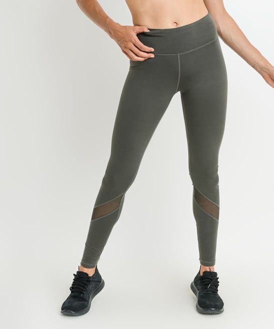 Mono B Women's Leggings Dark - Dark Olive Mesh-Detail Leggings - Women | Zulily