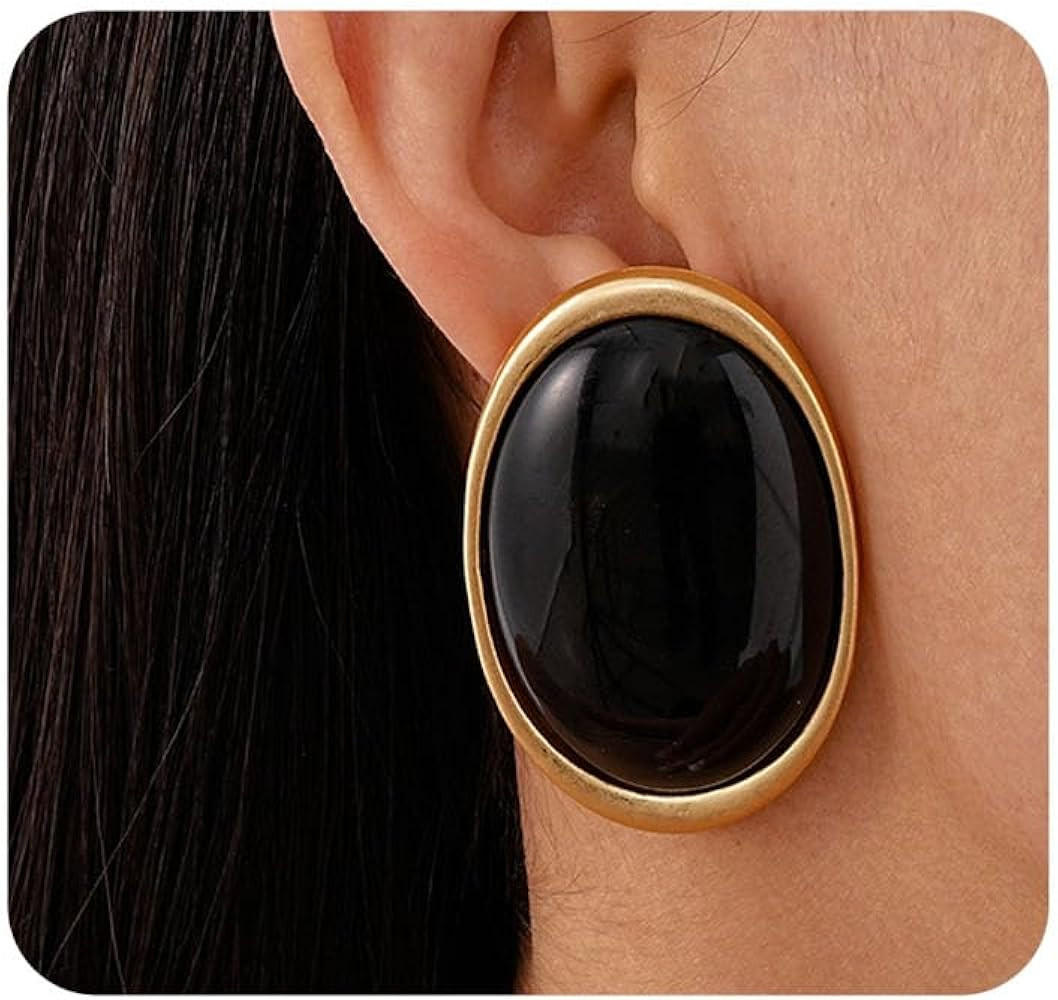 Chunky Statement Earrings for Women,Vintage Black Oval Large Dangle Earrings Gold Geometric Studs... | Amazon (US)