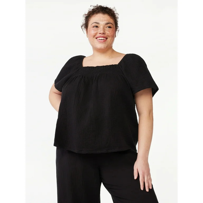 Joyspun Women's Puff Sleeve Gauze Sleep Top, Sizes S to 3X | Walmart (US)