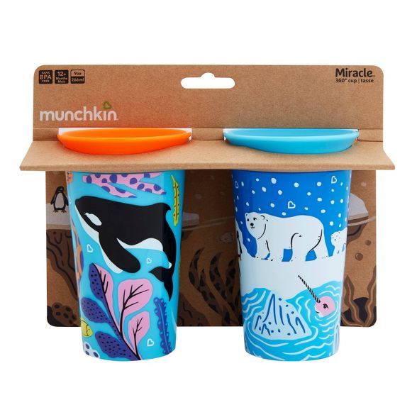 Munchkin Miracle 360° Wild Love Sippy Cup - 2pk/18oz Total Orca/Polar | Target