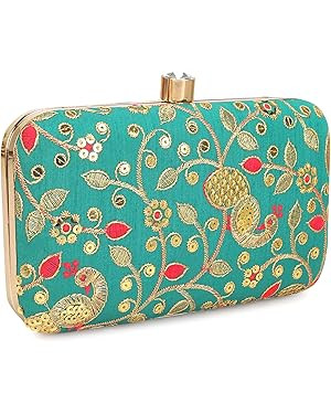 LONGING TO BUY Hand Crafted Designer Box Clutch - Zari Embroidery For Women | Amazon (US)