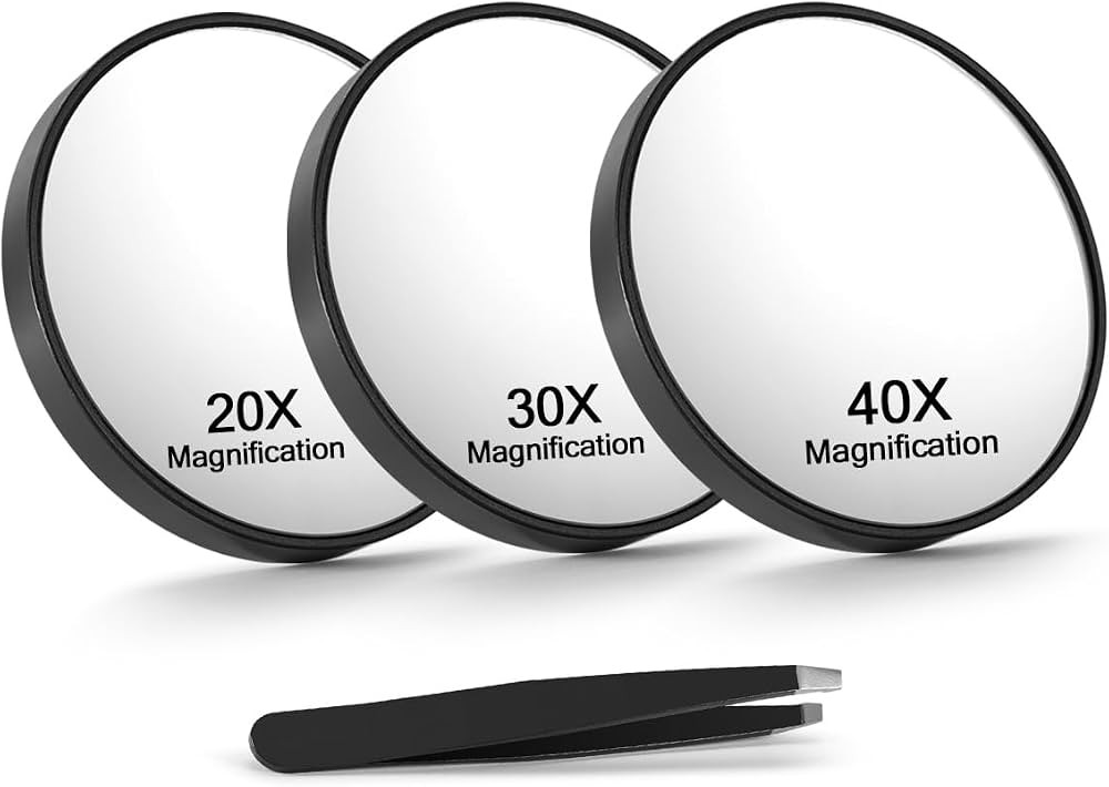 20X/30X/40X Magnifying Mirror with Suction Cups and Tweezers Set, 3.5 inches Travel Magnified Mak... | Amazon (US)