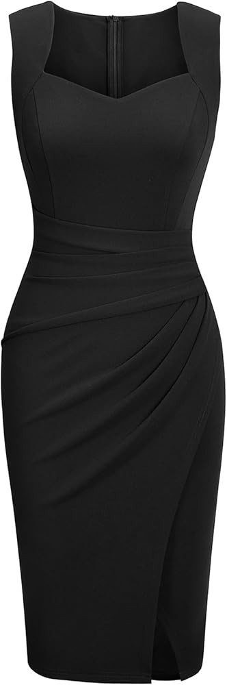IHOT Women's Vintage Sweetheart V Neck Sleeveless Ruched Sheath Bodycon Faux Wrap Party Cocktail ... | Amazon (US)