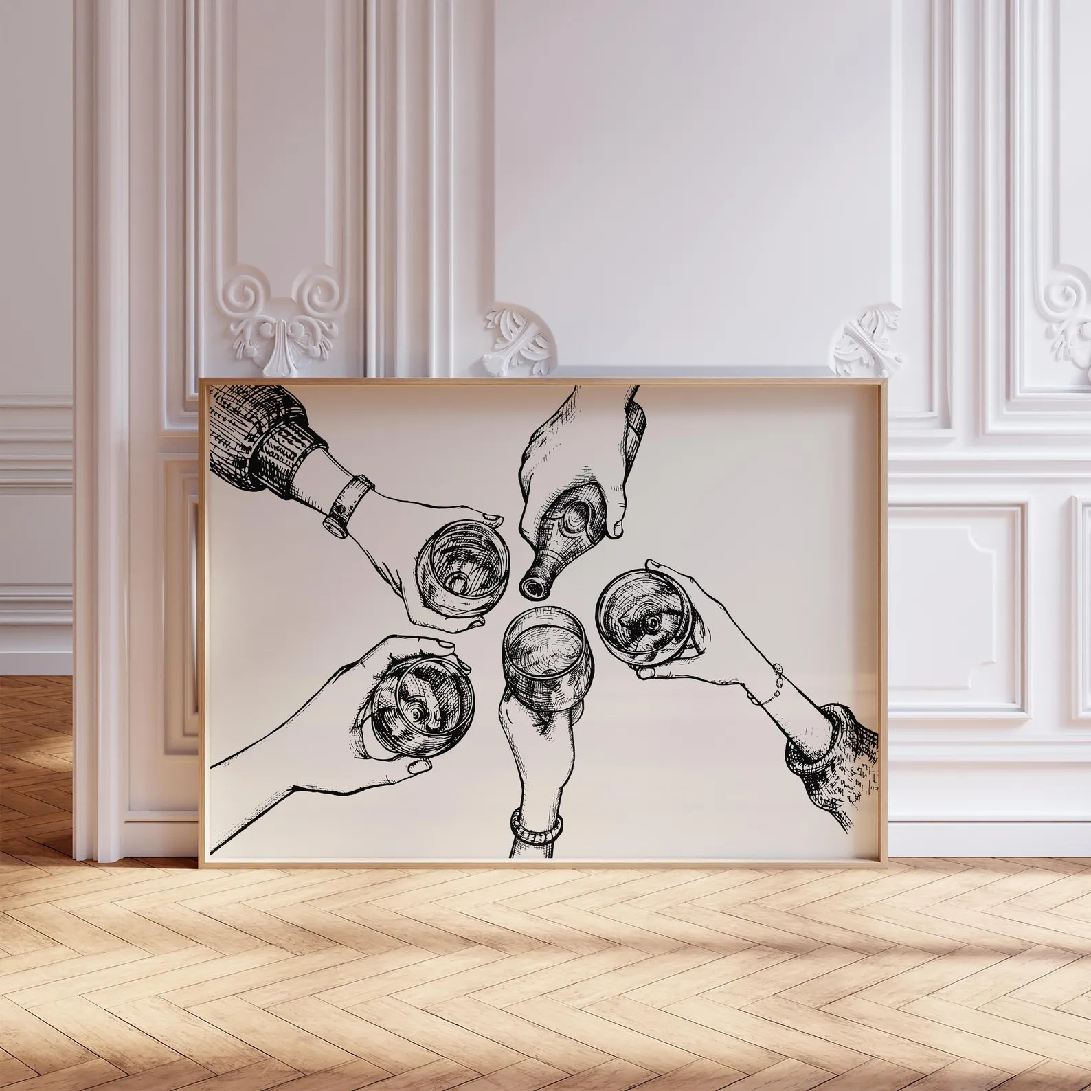 Retro Cheers Print: Wine & Beer, Black and Beige Bar Cart Art (digital Download) - Etsy | Etsy (US)