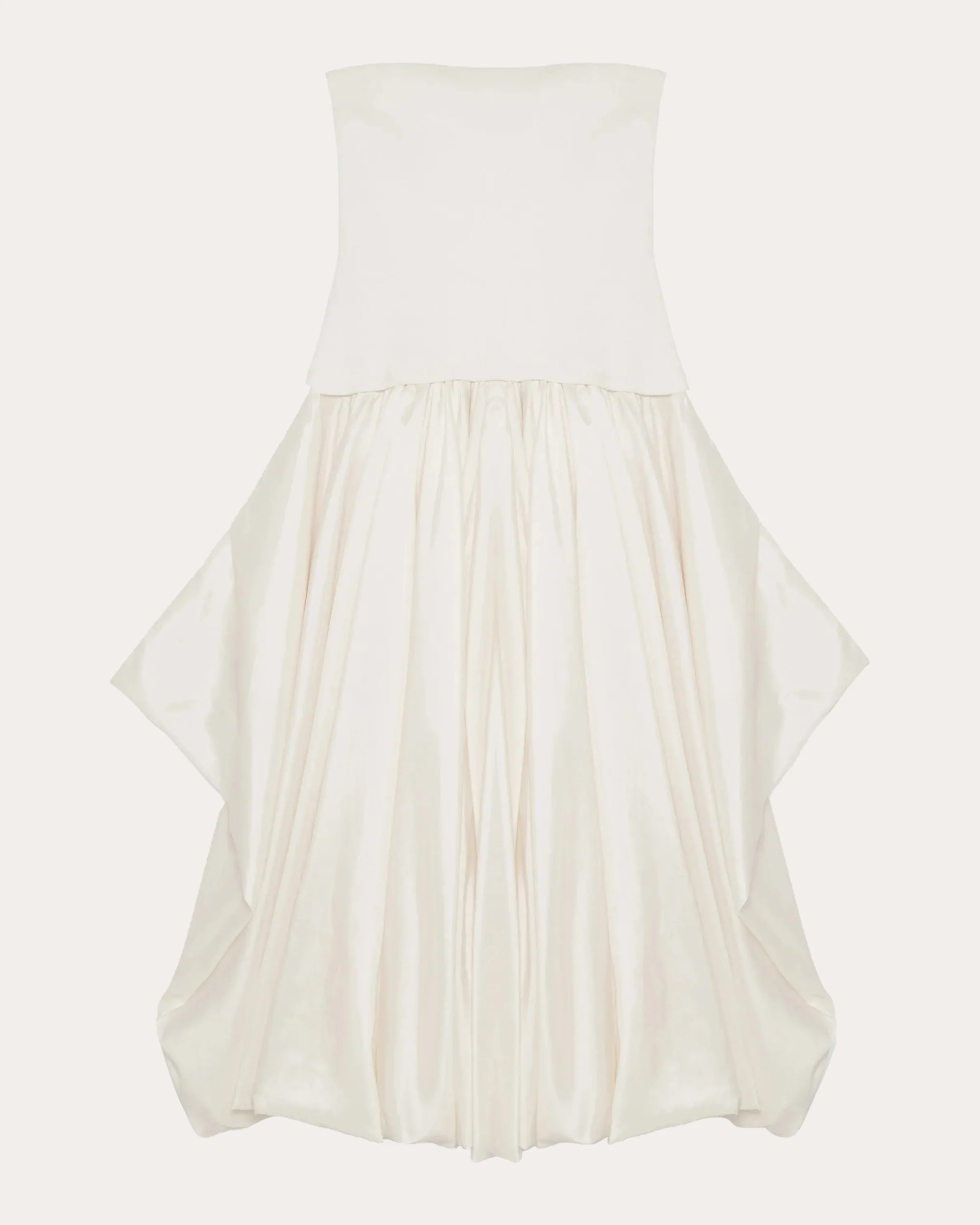 SIMKHAI Women's Izzy Knit Taffeta Gathered Strapless Midi Dress in White Viscose | Olivela