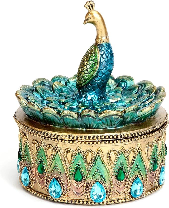 Bits and Pieces - Peacock Keepsake Box - Peacock Art - Golden Jewelry Box | Amazon (US)