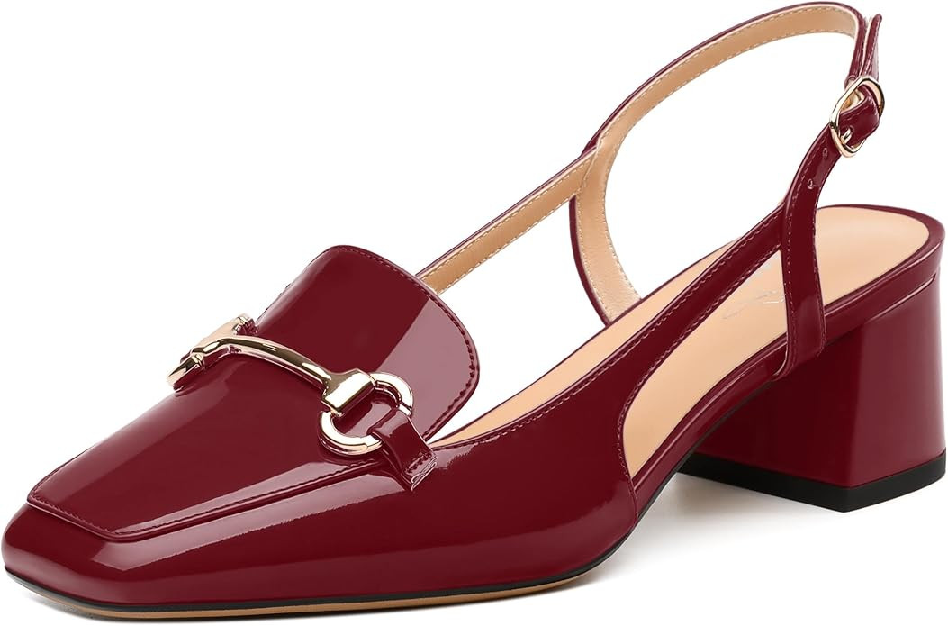 Womens Pumps, Square Toe Mid Block Heel Slingback Pump Shoes for Women, Chunky Heel Slingbacks wi... | Amazon (US)