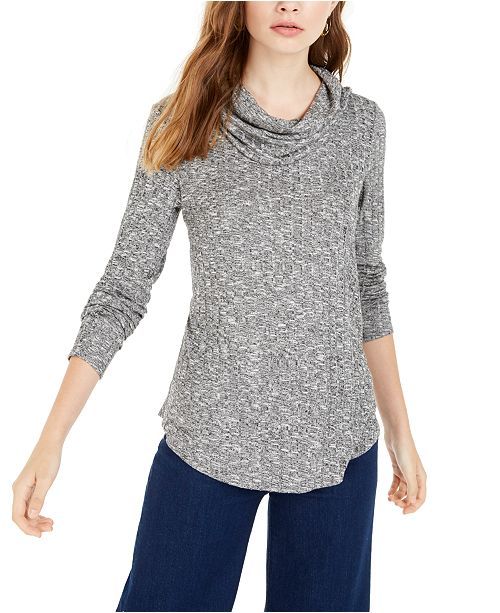 Juniors' Cowl-Neck Rib-Knit Sweater | Macys (US)