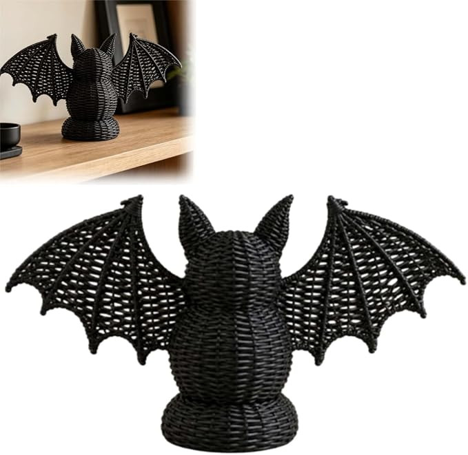 BRELIL Hand Woven Natural Black Rattan Bat Figurine Ornament, Rustic Wicker Handcrafted Bat Table... | Amazon (US)