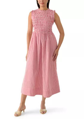 Crown & Ivy Women's Sleeveless Poplin Smocked Midi Dress, Red, XXL | Belk