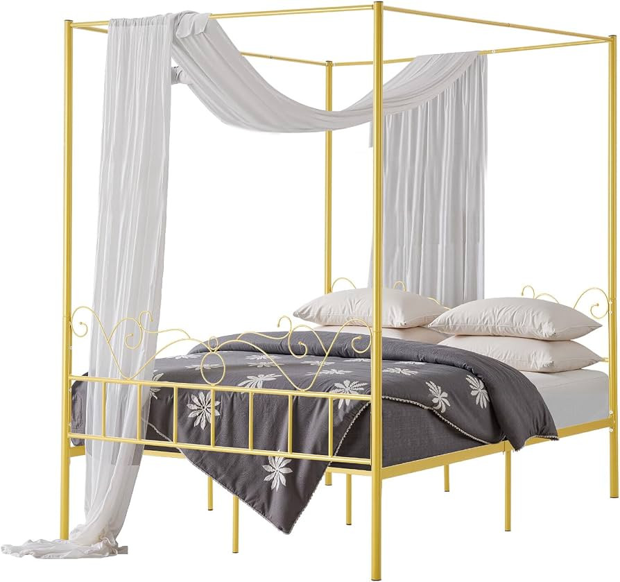 VEVOR Canopy Bed Frame Queen Size, Metal Canopy Bed with Minimalist Headboard & Four Posters Desi... | Amazon (US)