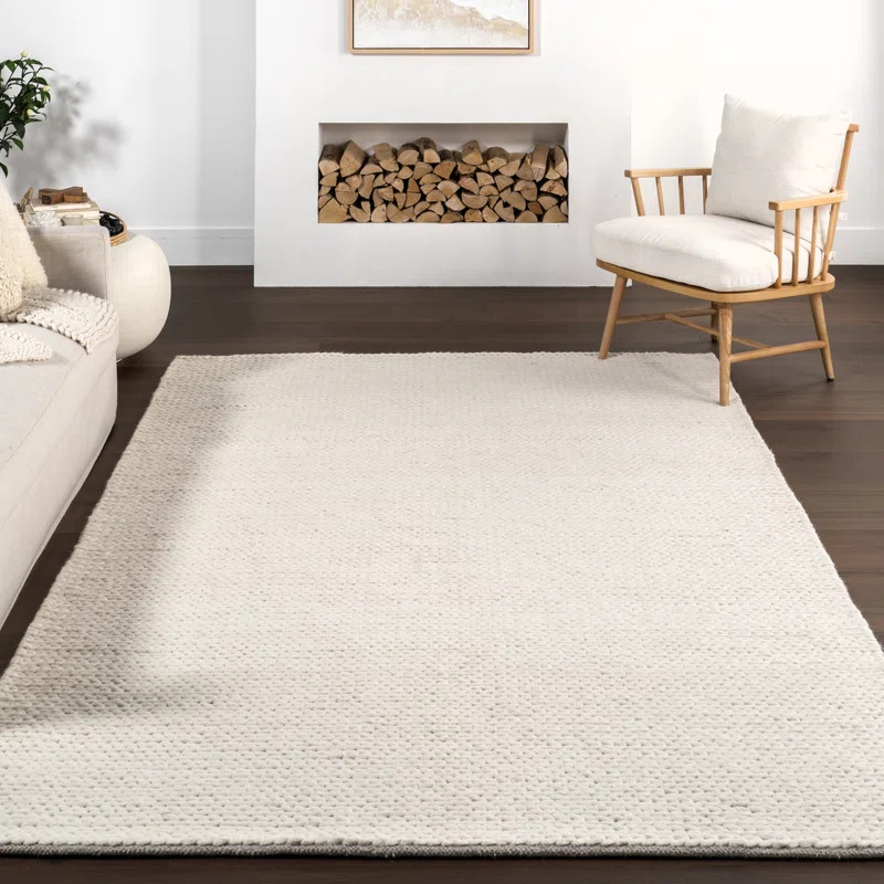 Dunanney Solid Wool Accent Rug for Living Room Bedroom Dining Room Entryway, Off White/Ivory | Wayfair North America