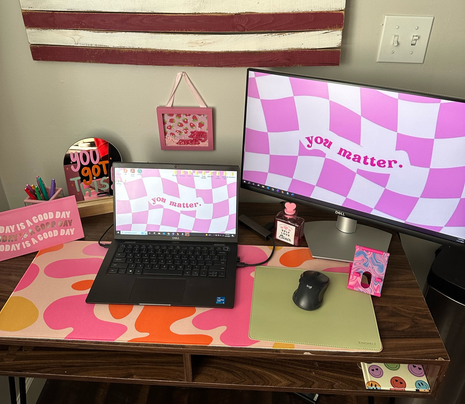 desk refresh!! colorful desk!! I’ve linked the abstract desk pad from Amazon!! The other little cutie things are from dollar tree and target! #desk #deskrefresh #colorfuldesk #deskpad 

#LTKhome