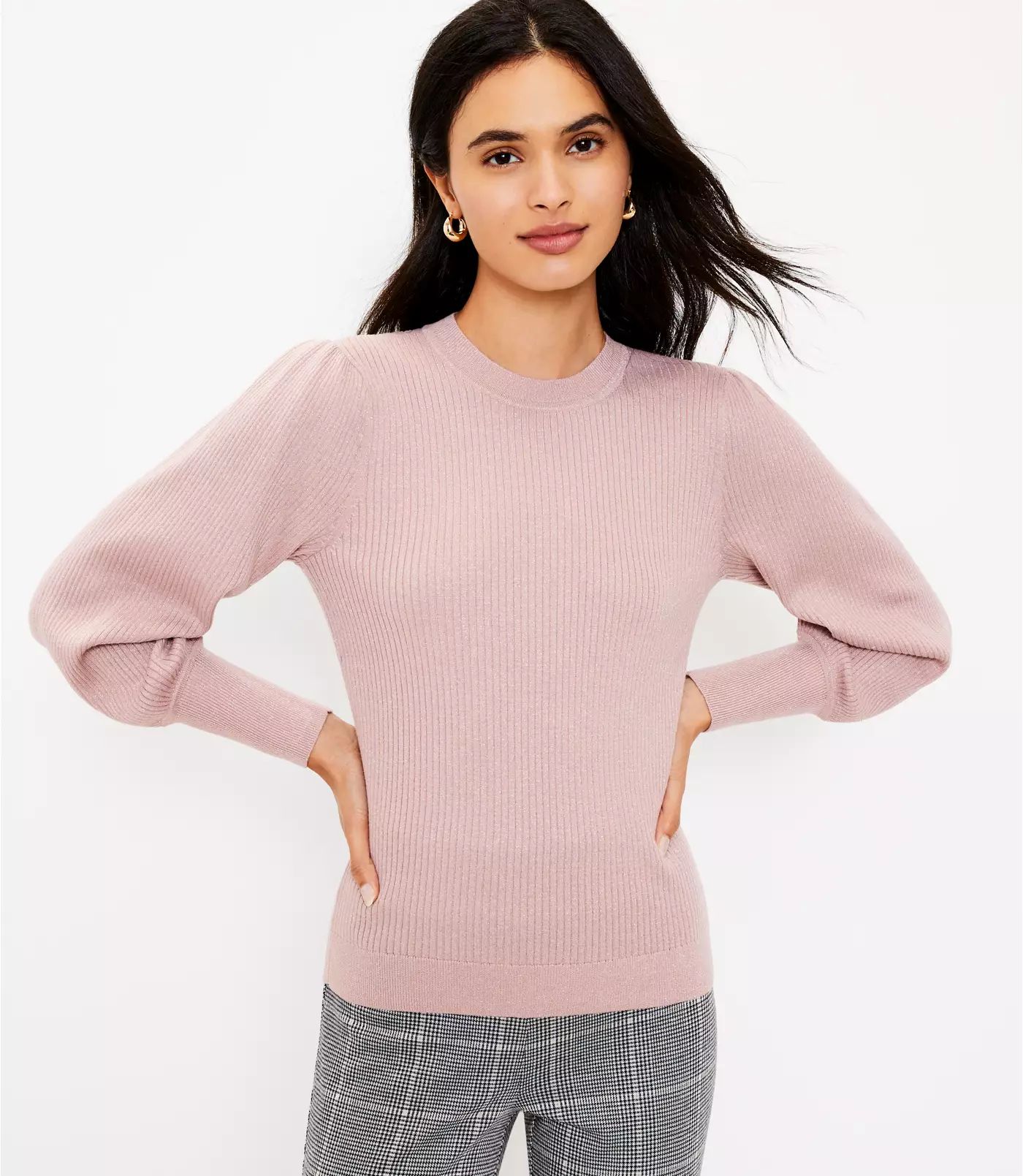 Shimmer Puff Sleeve Sweater | LOFT