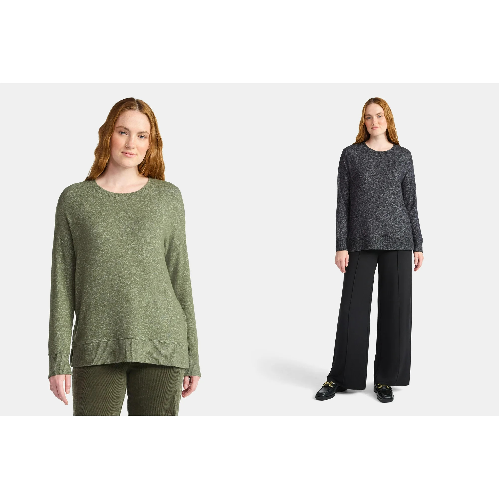Time and Tru Women's Hacci Knit Pullover with Long-Sleeves, 2-Pack, Sizes XS - XXL | Walmart (US)