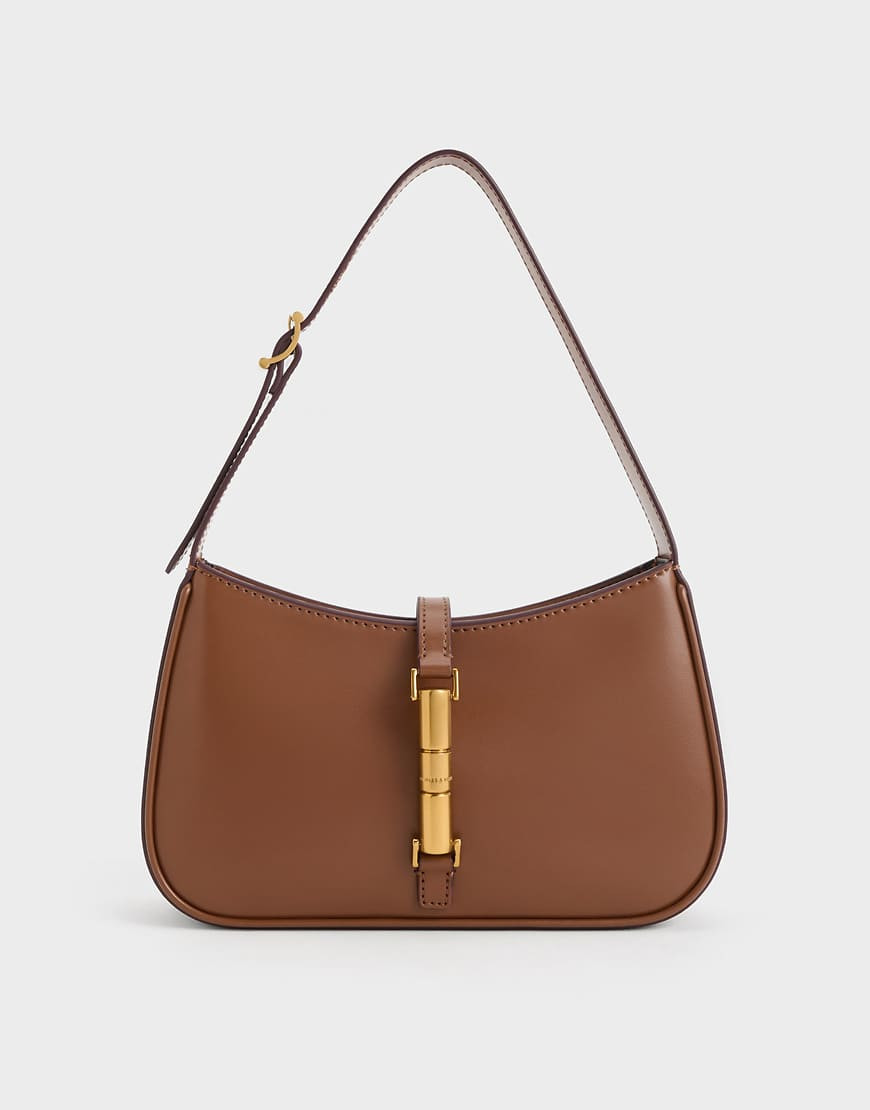 Charles & Keith Cesia metallic accent shoulder bag in chocolate-Brown | ASOS (Global)