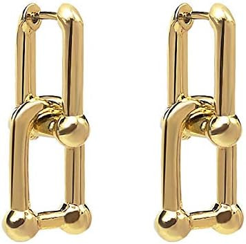 Gold Plated U Shaped Pin Hoop Earring Chunky Circle Drop Earrings - Link Chain Paperclip Dangle J... | Amazon (US)