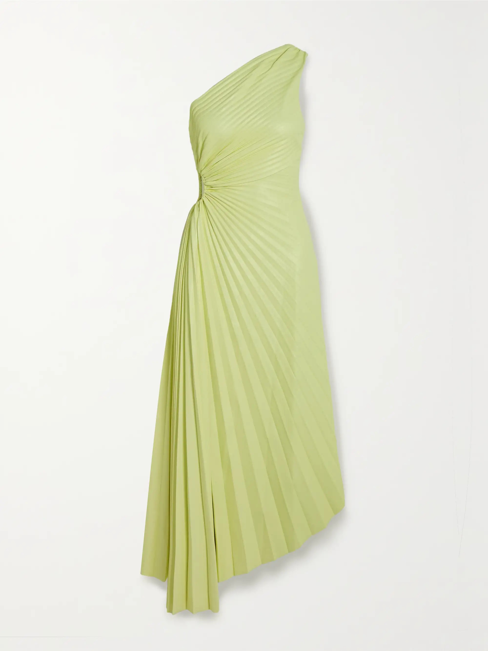 Delfina one-shoulder cutout plissé-vegan leather midi dress | NET-A-PORTER (US)