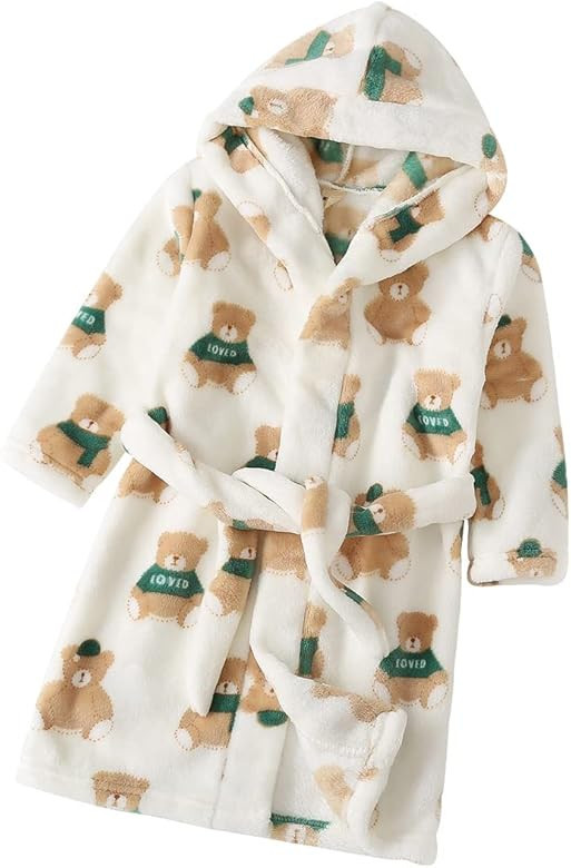 TOLLION Toddlers Boys Girls Hooded Robe Soft Fleece Bathrobe Pajamas Dressing Gown Sleepwear | Amazon (US)