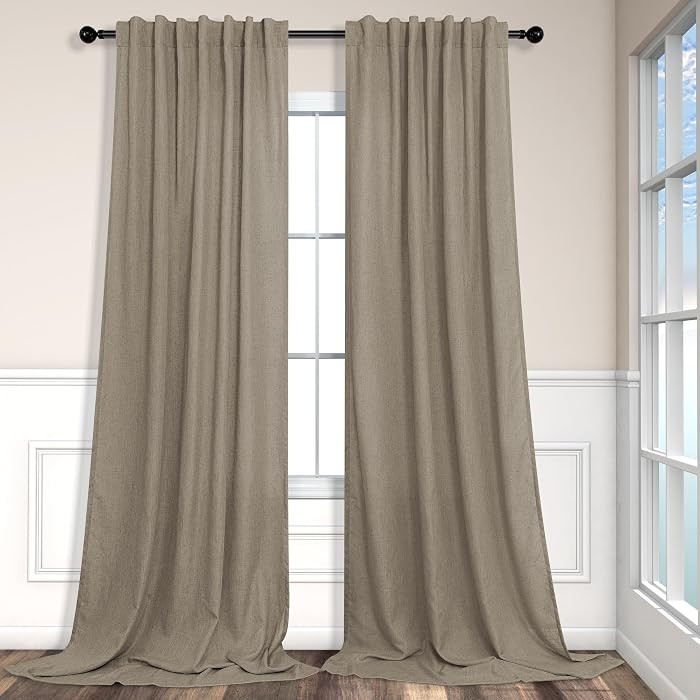 Pitalk Taupe Curtains 90 Inch Length 2 Panels Set Linen Light Filtering Sheer Light Brown Curtain... | Amazon (US)