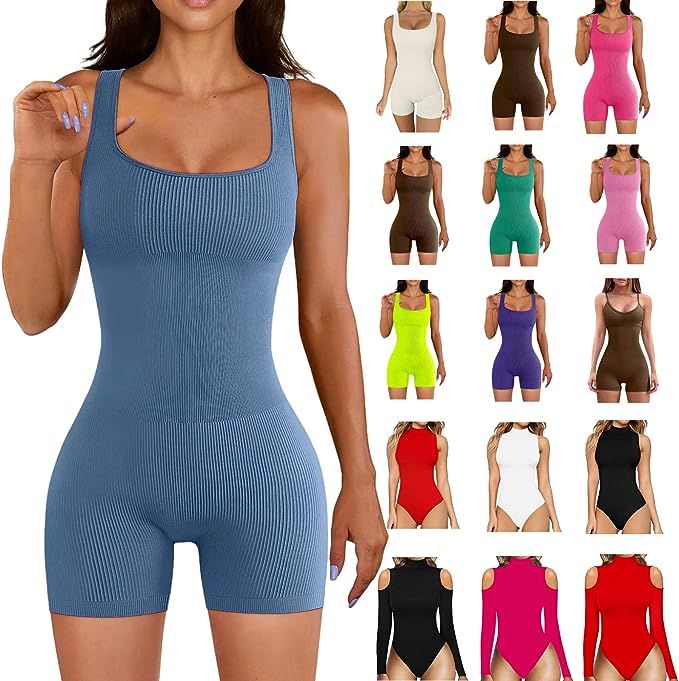 Apendorf Yoga Rompers for Women One Piece Exercise Workout Playsuit Bodycon Stretch Shorts Square... | Amazon (US)
