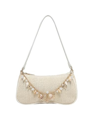 SHENHE Women's Seashell Beaded Woven Purse Shoulder Bag Vacation Beach Wedding Small Handbag Beige One Size | Amazon (US)