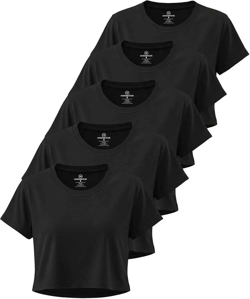 Available In Plus Size, Moisture Wicking Cropped Tee, Crew Neck, Yoga, Running, Hiking, Exercise,... | Amazon (US)