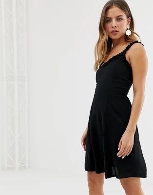 New Look sundress with ruffle edge in black | ASOS (Global)