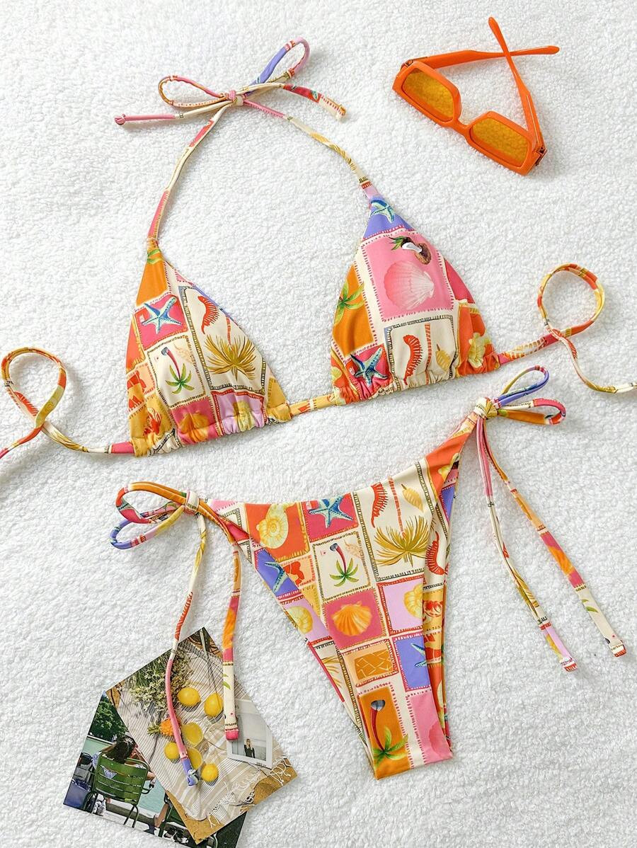 Soleia 2pcs Women Tropical Fruit Print Tie-Up Bikini Set For Vacation Summer | SHEIN