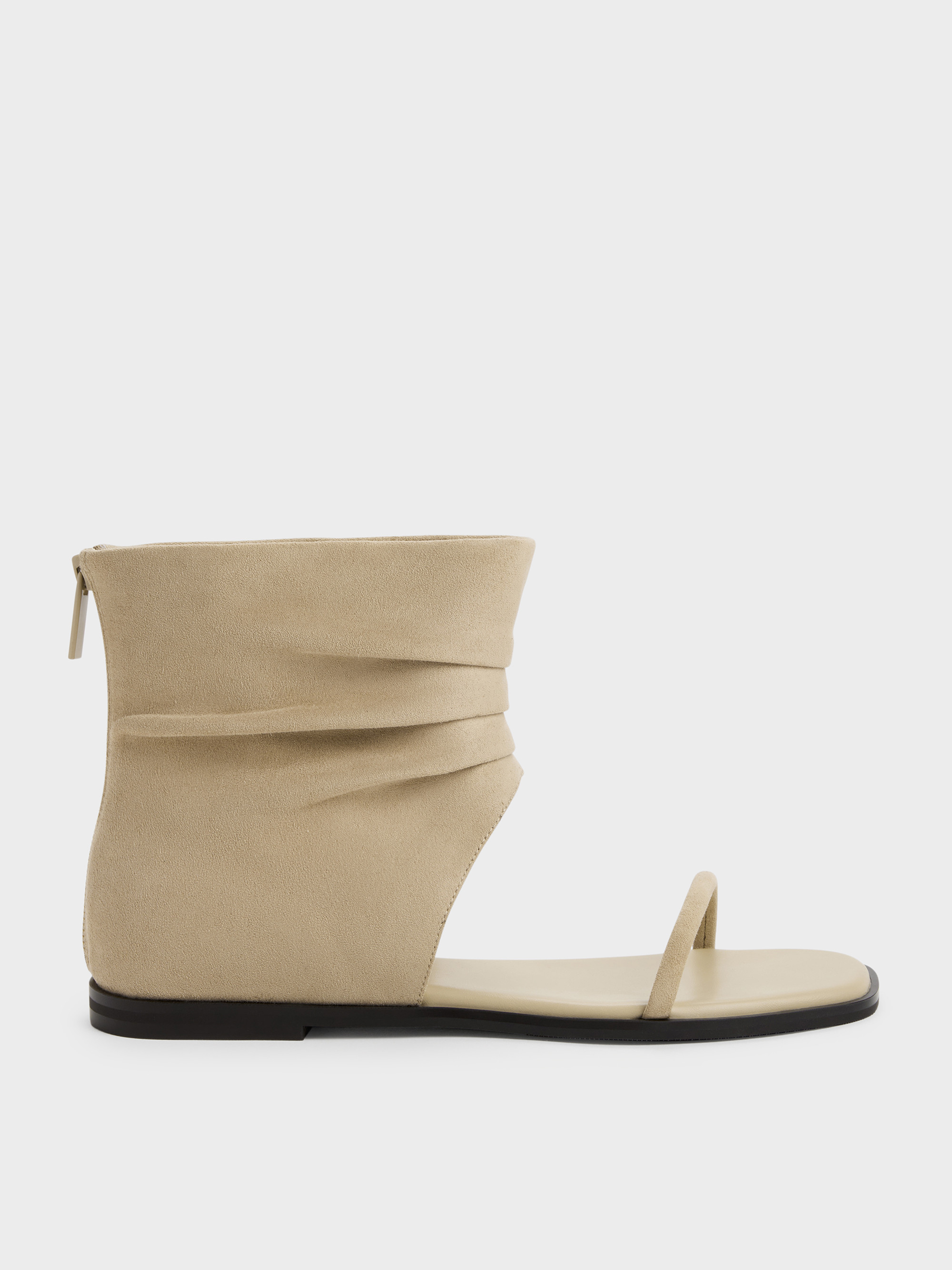 Beige Joplin Ruched Faux Suede Boot Sandals | CHARLES & KEITH UK | Charles & Keith UK
