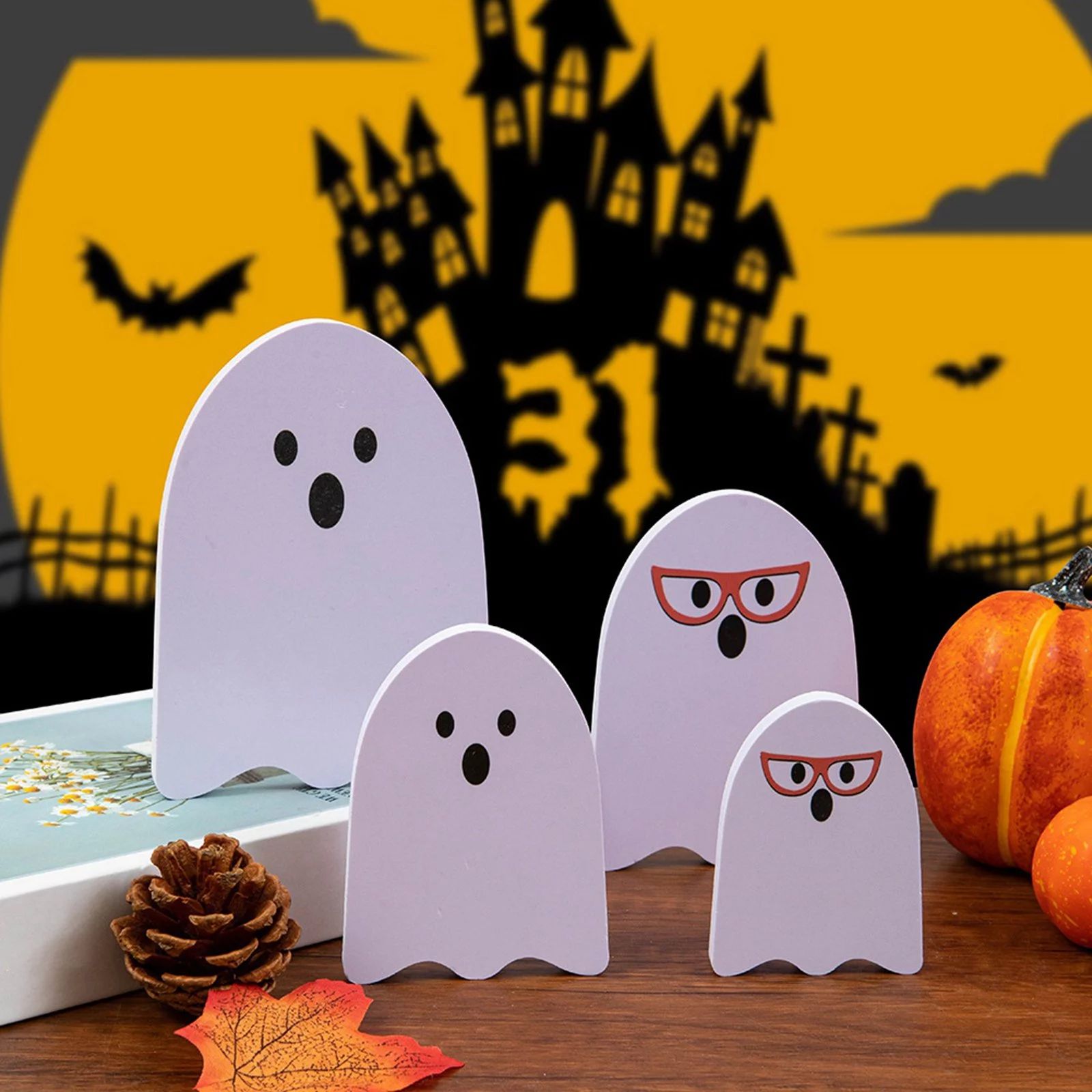 4pcs Halloween Decorations Cute Ghosts Halloween Wooden Signs Halloween Tiered Tray Decor Set Hal... | Walmart (US)