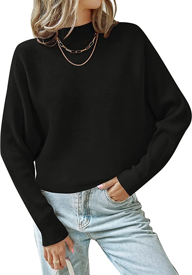 ZESICA Women's Fall Turtleneck Batwing Long Sleeve Ribbed Knit Casual Soft Pullover Sweater Jumpe... | Amazon (US)