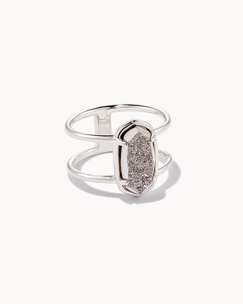 Elyse Sterling Silver Double Band Ring in Platinum Drusy | Kendra Scott