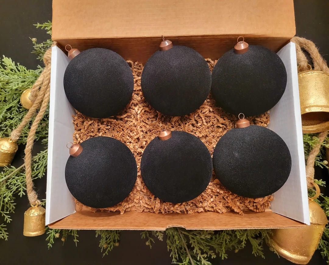 Velvet Flocked Luxurious Christmas Ornaments Viral Large Black - Etsy | Etsy (US)