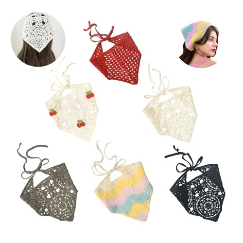 LAIFOOSHEN 6PCS Crochet Bandanas Headbands,Hollow Knitted Head Kerchief Tie-Back Head Coverings Floral Headscarf, Hair Bandanas Hair Accessories for Women Girls | Amazon (US)