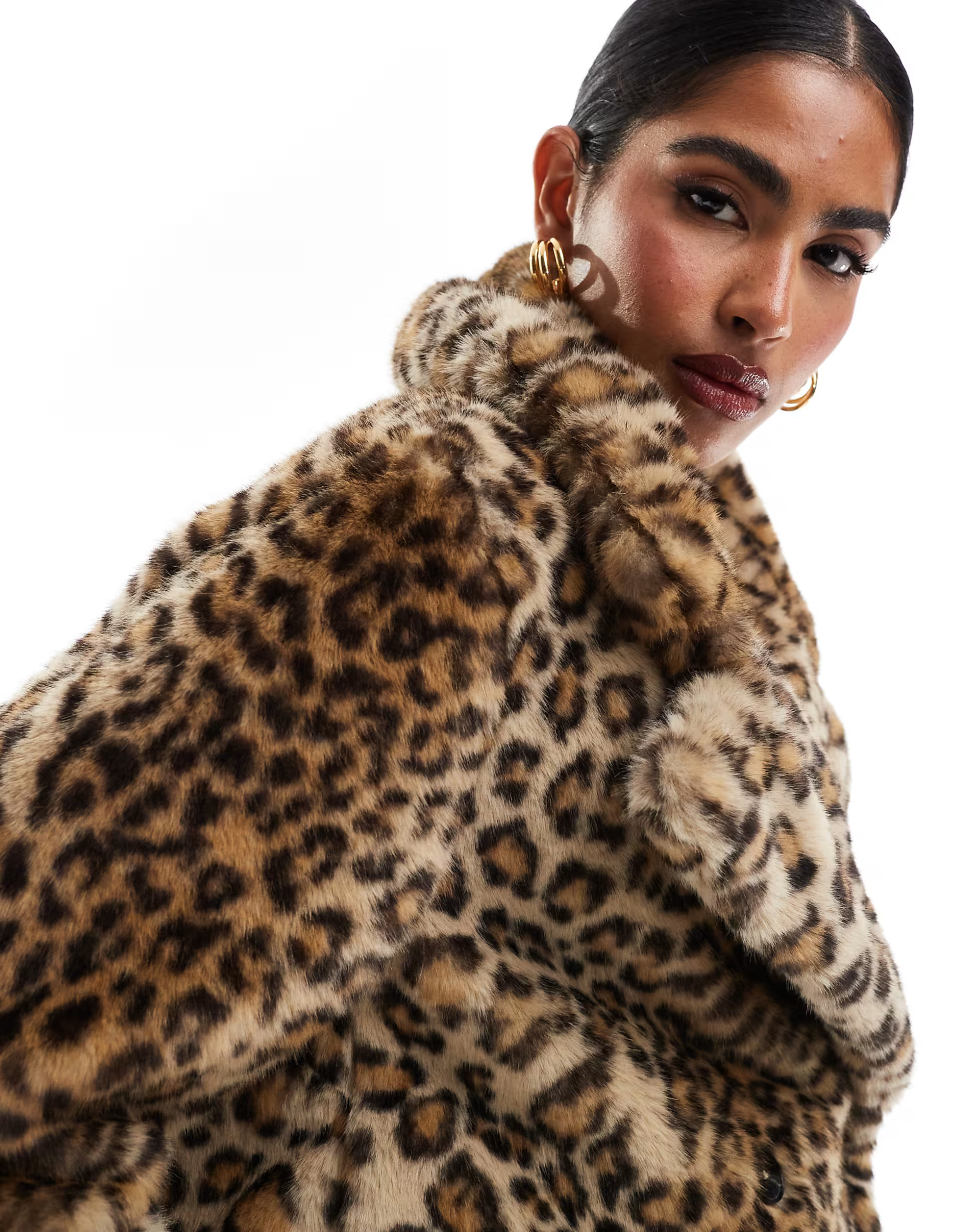 Stradivarius faux fur cropped jacket in leopard print | ASOS (Global)