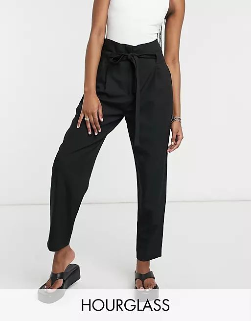 ASOS DESIGN Hourglass tailored tie waist tapered ankle grazer pants | ASOS (Global)