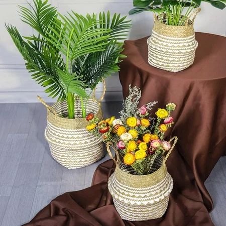 Final Promotion! Foldable Laundry Straw Patchwork Wicker Rattan Seagrass Belly Garden Flower Pot Han | Walmart (US)