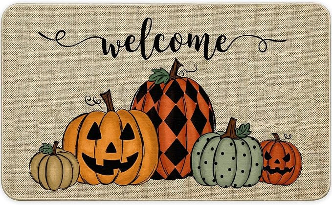 Halloween Area Rug Doormat Pumpkin Welcome Decorative Floor Mat Non Slip Rubber Backing, Fall Hal... | Amazon (US)