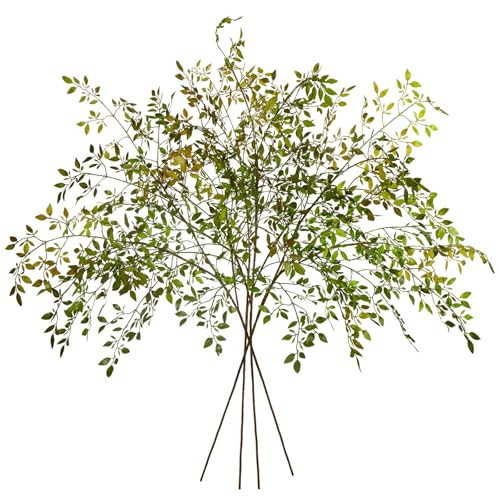 Ttranewsoo 4Pcs Artificial Greenery Stems, 43.3" Nandina Branches Tall Faux Plant Stems for Vase, Greenery Decor Stems Leaves Bunches for Shop Garden Office Home Décor,Orange | Amazon (US)