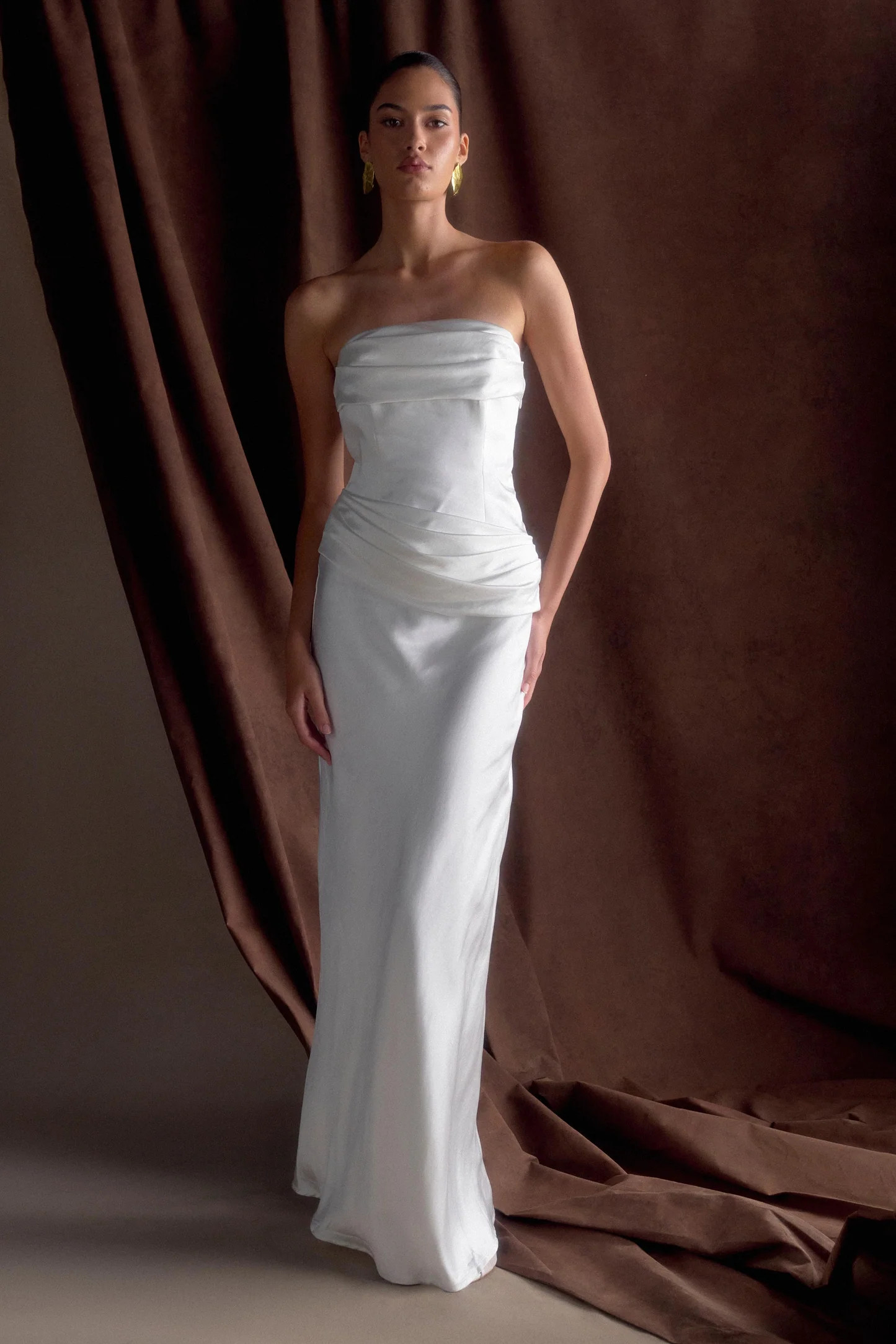 Jasmine Strapless Satin Maxi Dress - White | Meshki (APAC)
