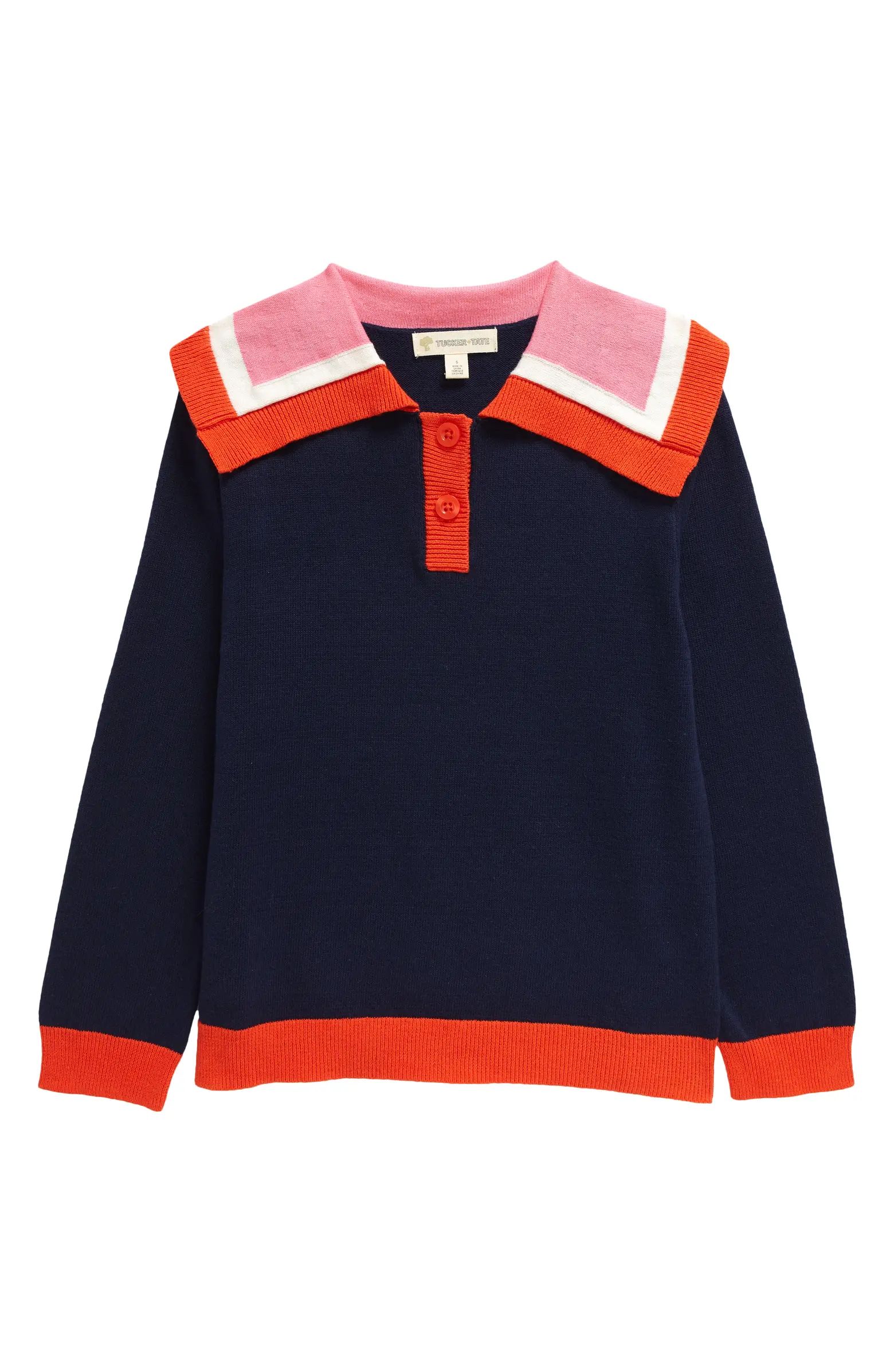 Kids' Colorblock Cotton Platter Collar Sweater | Nordstrom