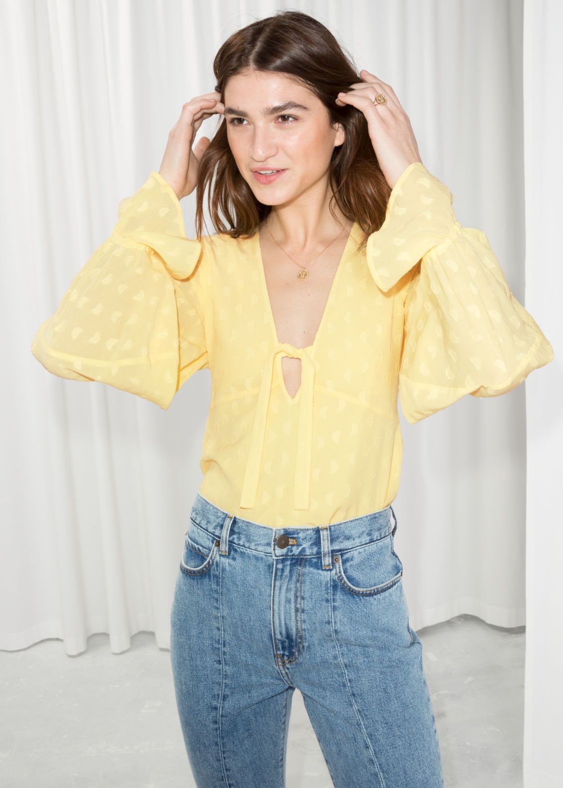Plunging Jacquard Blouse - Yellow - Blouses - & Other Stories US | & Other Stories (EU + UK)