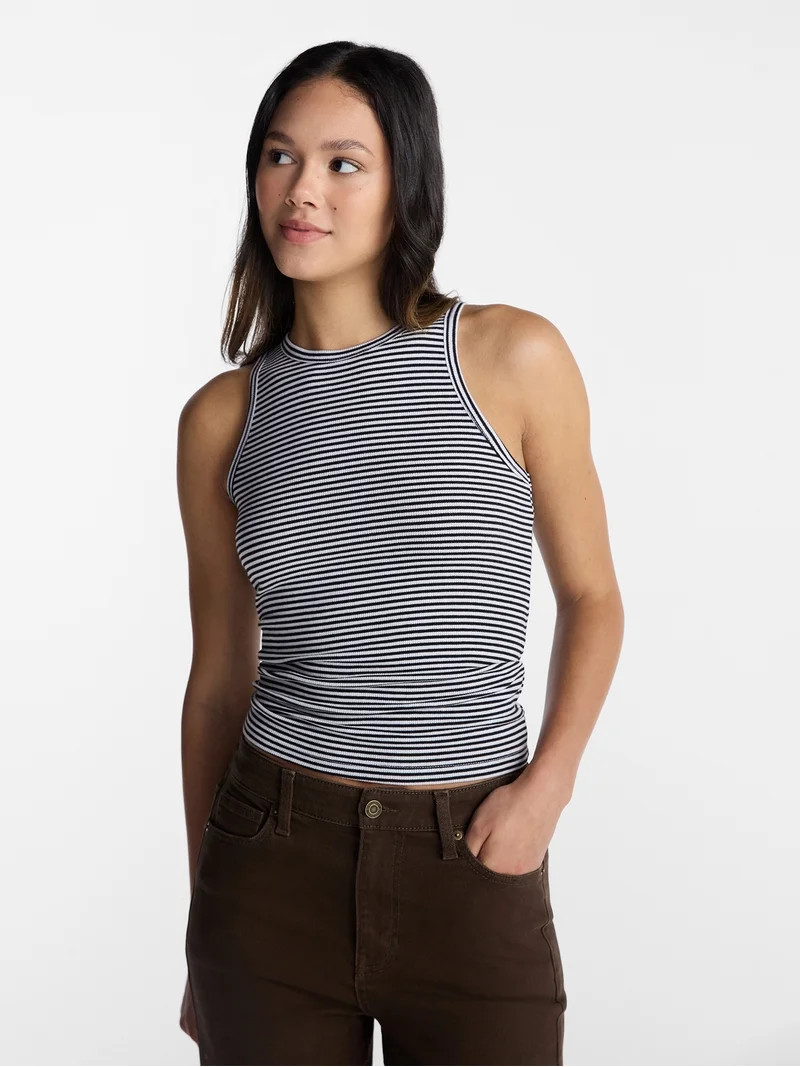 No Boundaries Ribbed High Neck Tank Top, Women's XXS-XXL | Walmart (US)