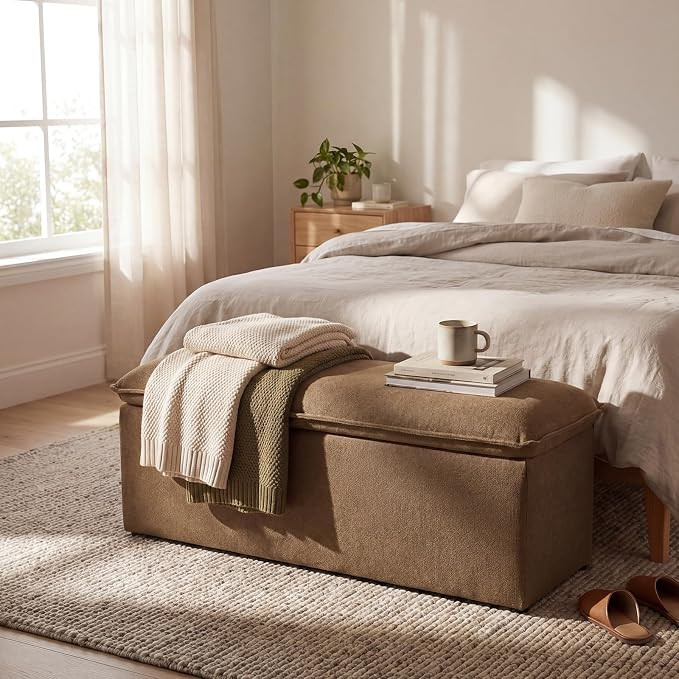 Modern Storage Bench, Upholstered Storage Ottoman Chenille Fabric with Seating Entryway Bench for... | Amazon (US)
