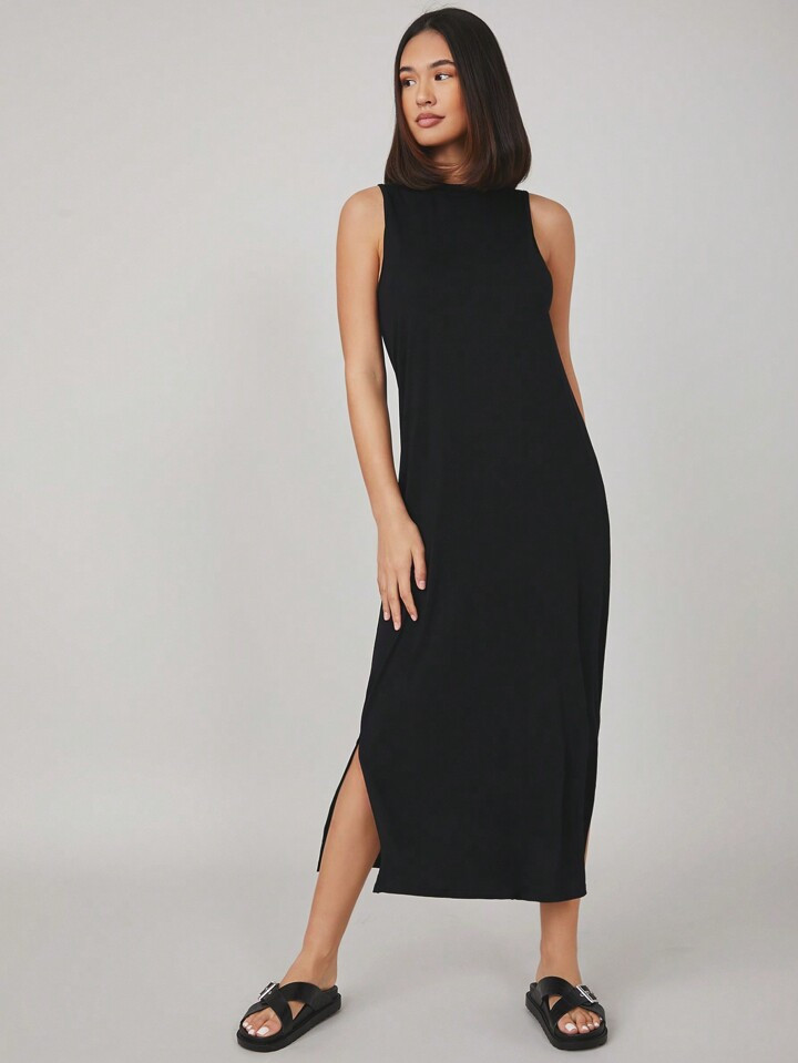 SHEIN BASICS Split Hem Solid Dress | SHEIN