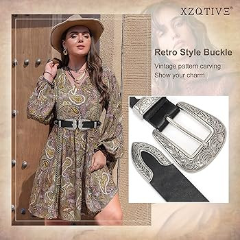 XZQTIVE Women Leather Belt Ladies Vintage Western Belt Retro Cowgirl Leather Belt Black Waist Bel... | Amazon (US)