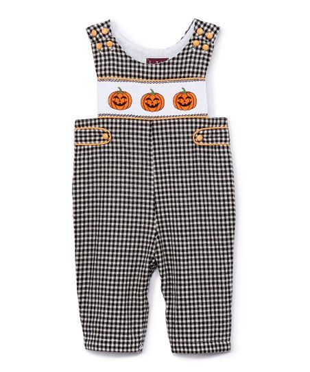 Black Gingham Pumpkin Smocked Overalls - Toddler | Zulily